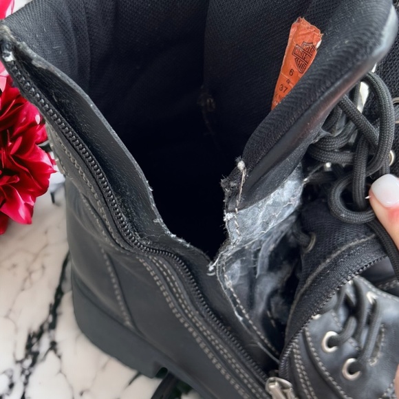 Harley Davidson Women's Black Leather Motorcycle Tessa Boots Size 6 Lace Up Zip - Picture 6 of 16